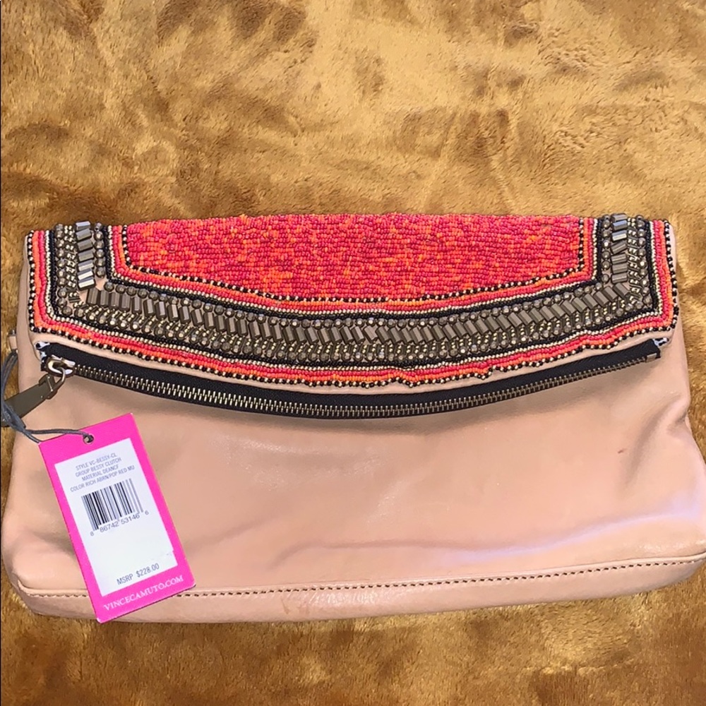 Vince Camuto Beaded/Leather Clutch!